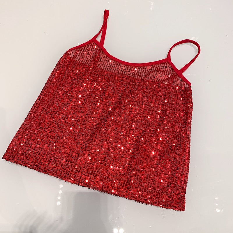 Women's Glitter Cami Tops One Size Stretch Tank Tops