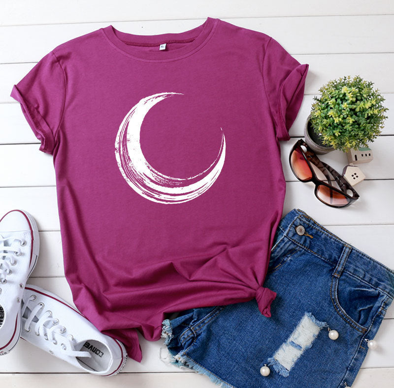 Crescent Moon Graphic Print Casual Round Neck Graphic Tee Shirt