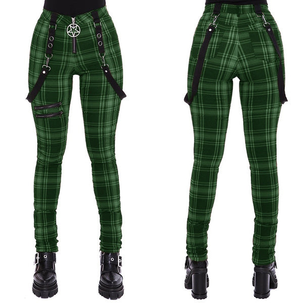 Plaid Pants High Waist Gothic Punk Pants Color Blocked Leggings