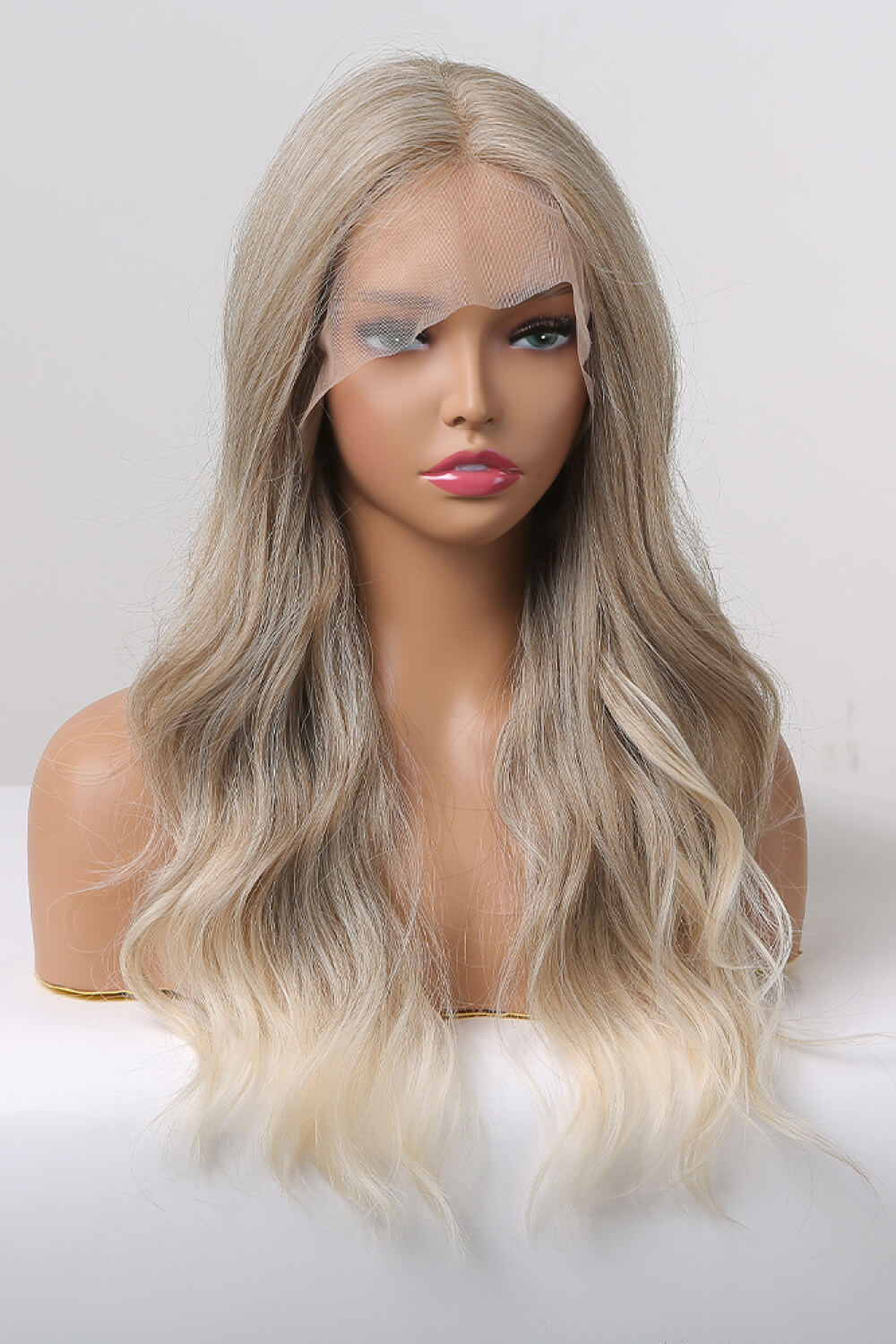 13x2 Lace Front Synthetic Wig – Long Wavy 24-Inch, 150% Density with Medium Blonde Highlights