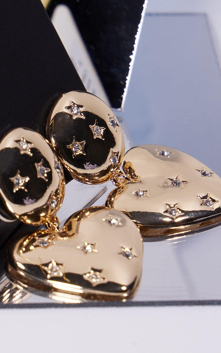 Gold Chunky Heart Star Statement Earrings