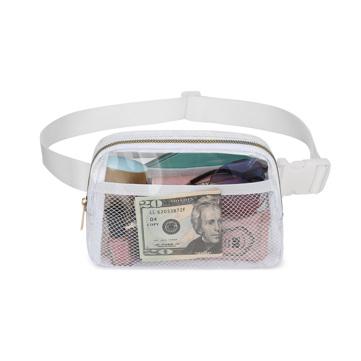 Dark Grey Adjustable Straps Zipper Clear Waist Bag