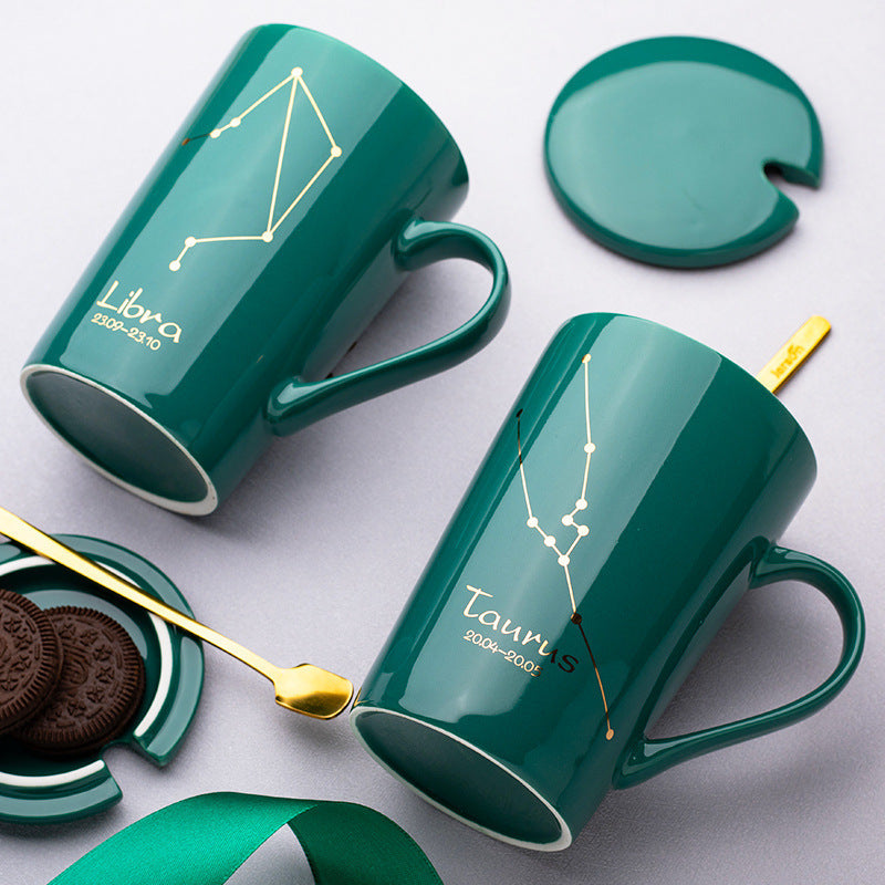 Dark green constellation ceramic mug gift set