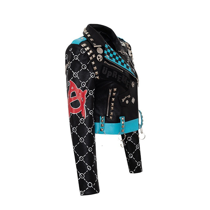 Graffiti Print Coat Women's Leather Coat