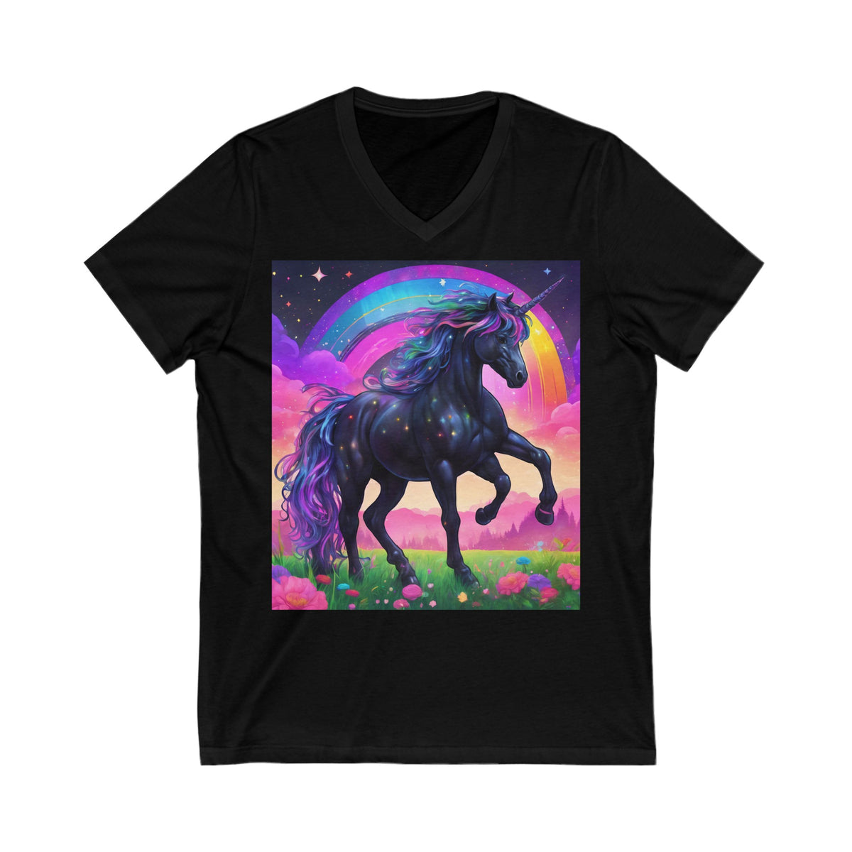 Rainbow Black Unicorn Goth Unicorn Unisex Jersey Short Sleeve V-Neck Tee