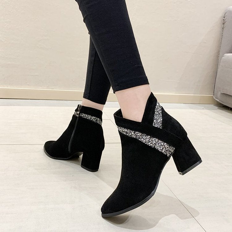 Women's Velvet Warm High-Heeled Boots