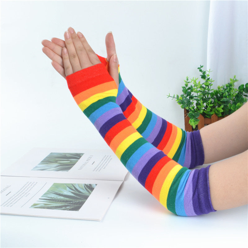 Rainbow Fingerless Glove Sun Protection Sleeves