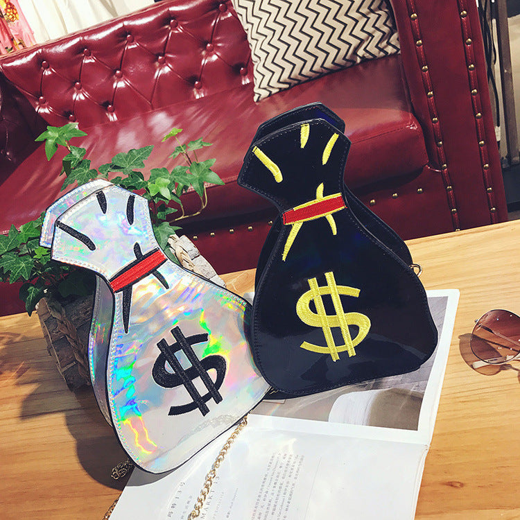 Laser Holographic Money Bags Embroidered Small Purse With Chain Shoulder Strap