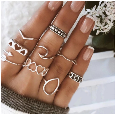 Boho Rhinestone Ring Set