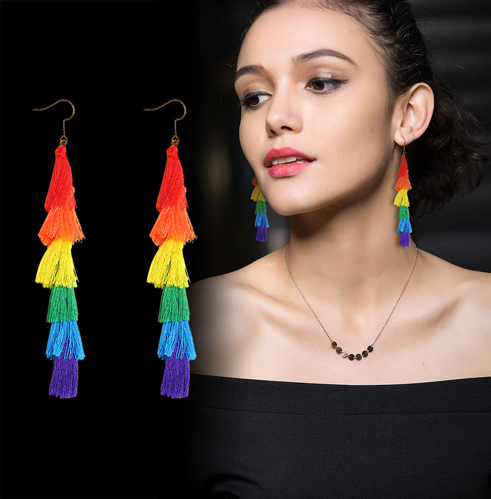 Rainbow Tassel Earrings Festival Fashion