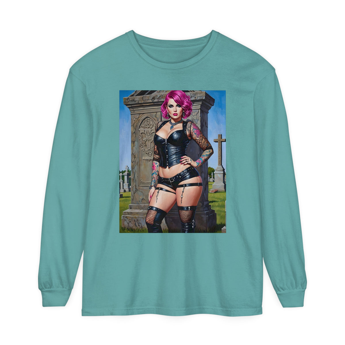 Goth Graveyard Girl Series - Design Two - Unisex Garment-dyed Long Sleeve T-Shirt