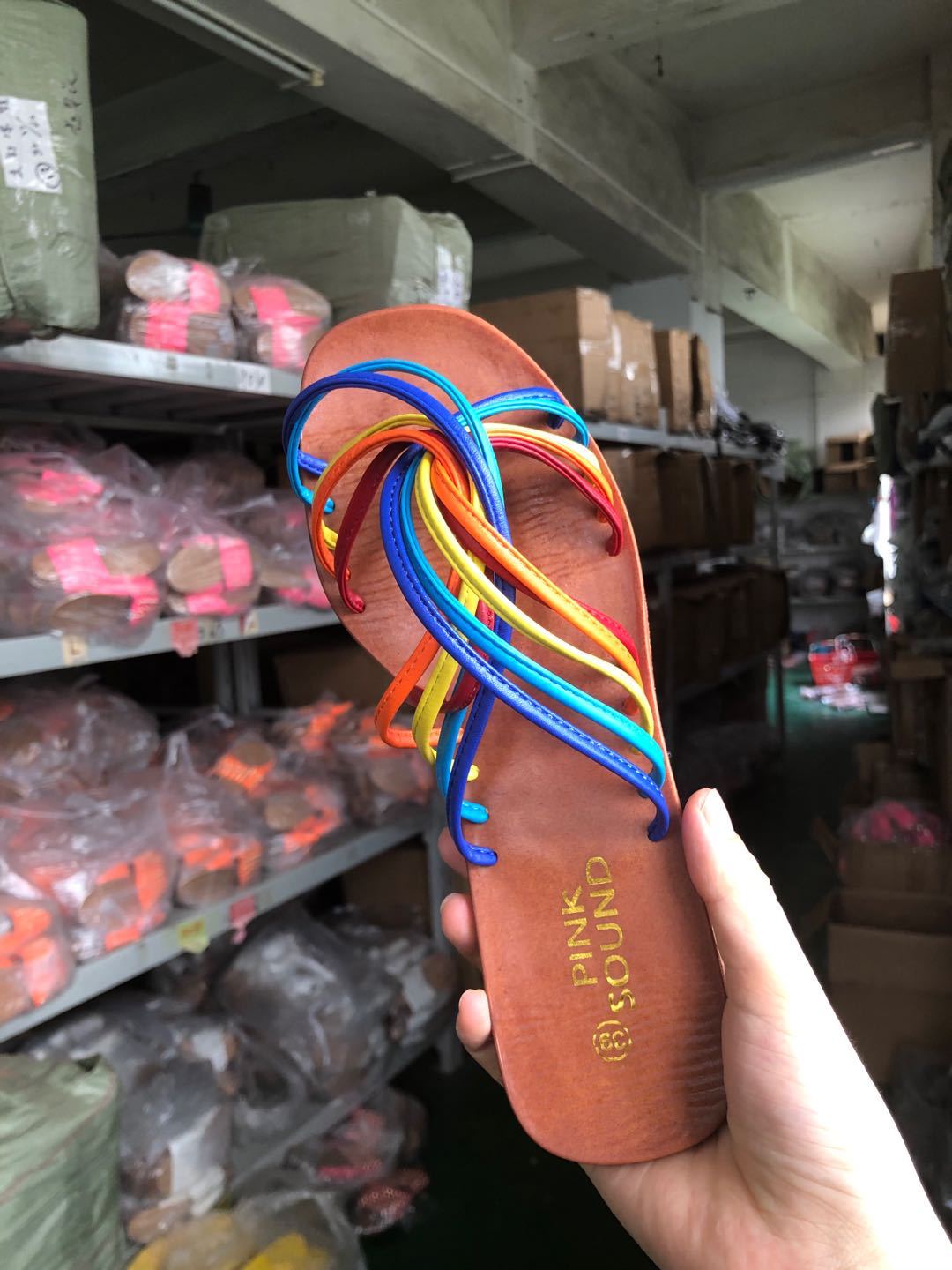 Rainbow slip on sandals