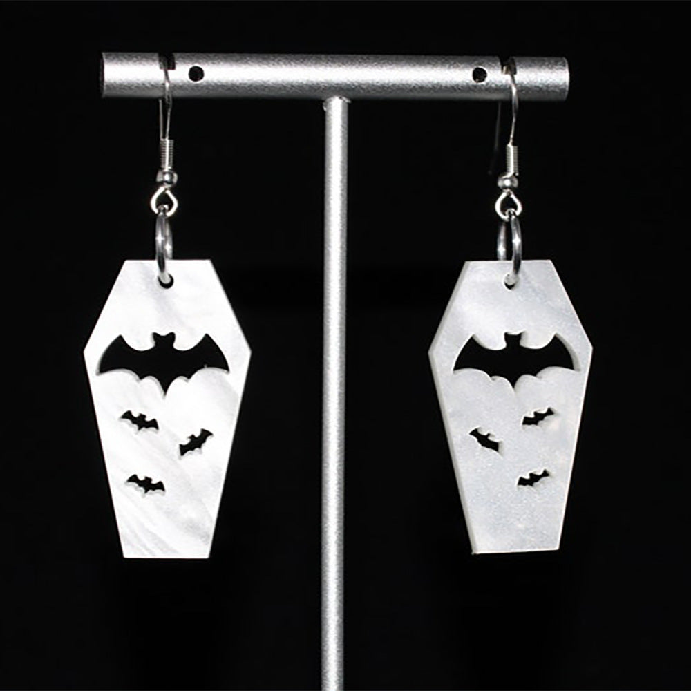 Bat Coffin Earrings Personality Plate Hollowed Out Bat Stud