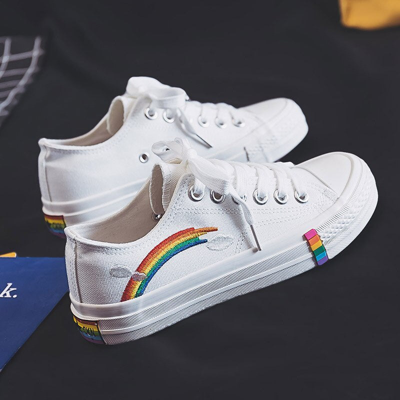 Multiple Style Rainbow Canvas Fashion Sneakers Low Top and High Top Tennis Shoes