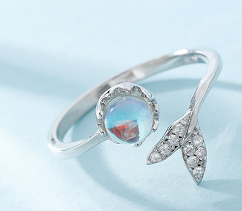 Fishtail Ring Aurora Moonstone Index Finger Ring