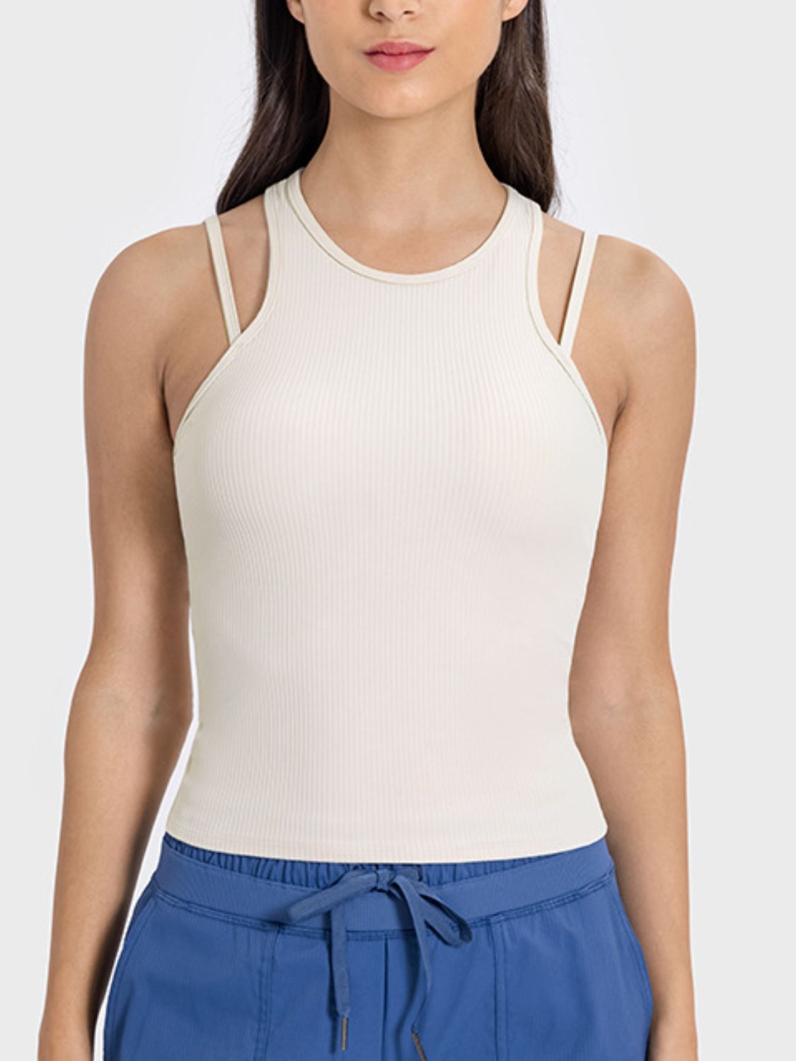 Cutout Round Neck Racerback Active Tank