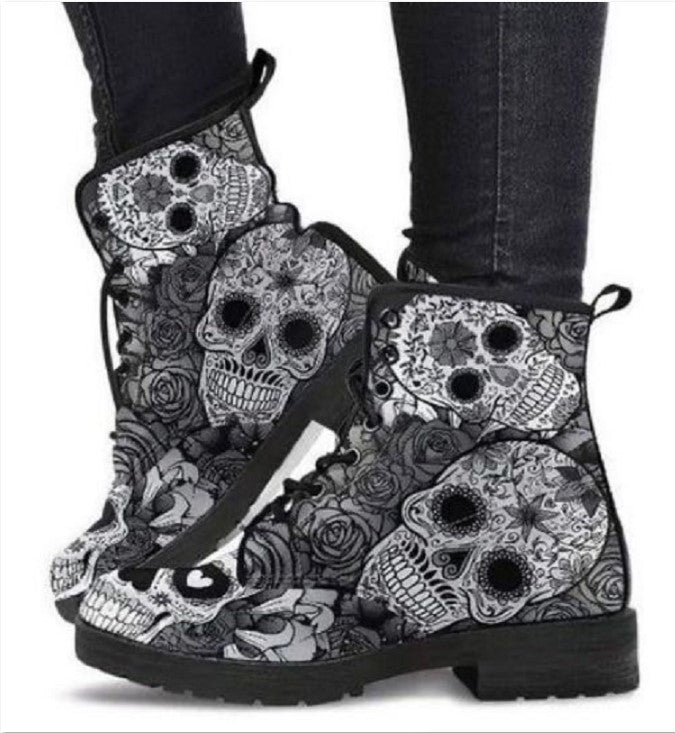 Graphic Print Skulls Women's Boots