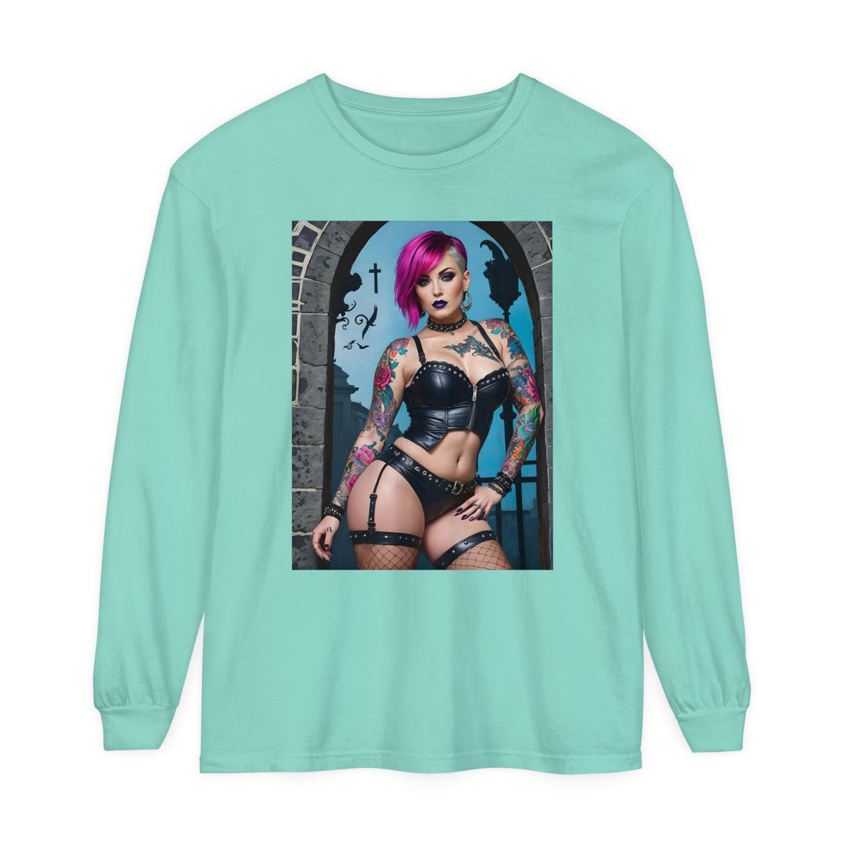 Goth Graveyard Girl Series - Design Six - Unisex Garment-dyed Long Sleeve T-Shirt