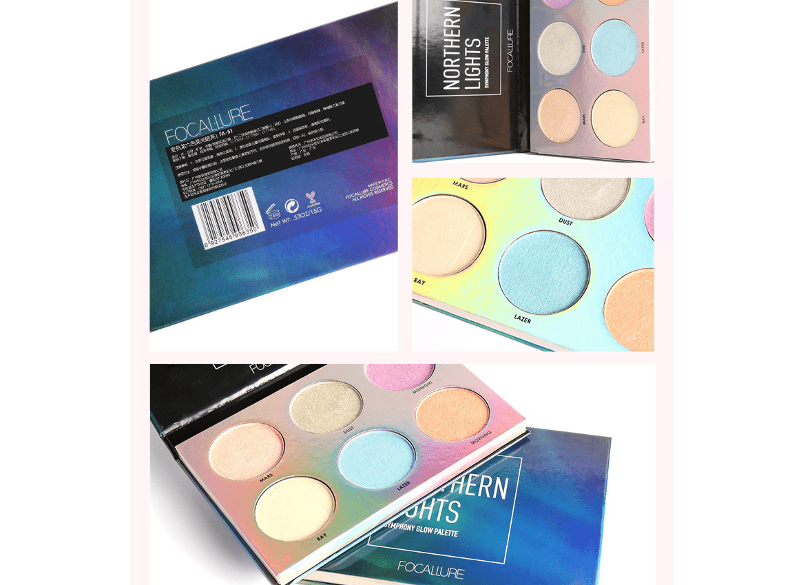 Focallure 6-Color Northern Lights Glow Highlight Palette