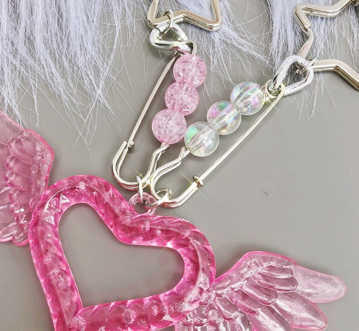 Pink Glitter Dual Pin and Pendant Necklace Harajuku Style