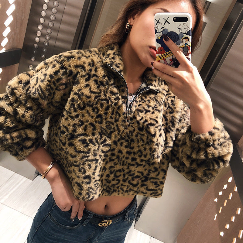 Women's street round neck leopard pattern Pullover