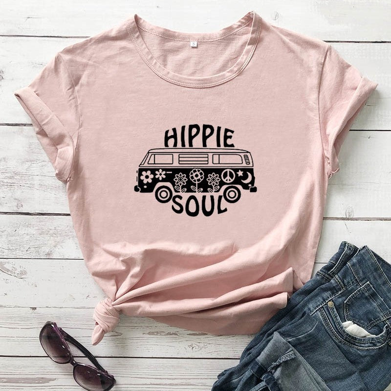 Hippie Soul Casual Round Neck Short Sleeved Graphic Print Tee Shirt