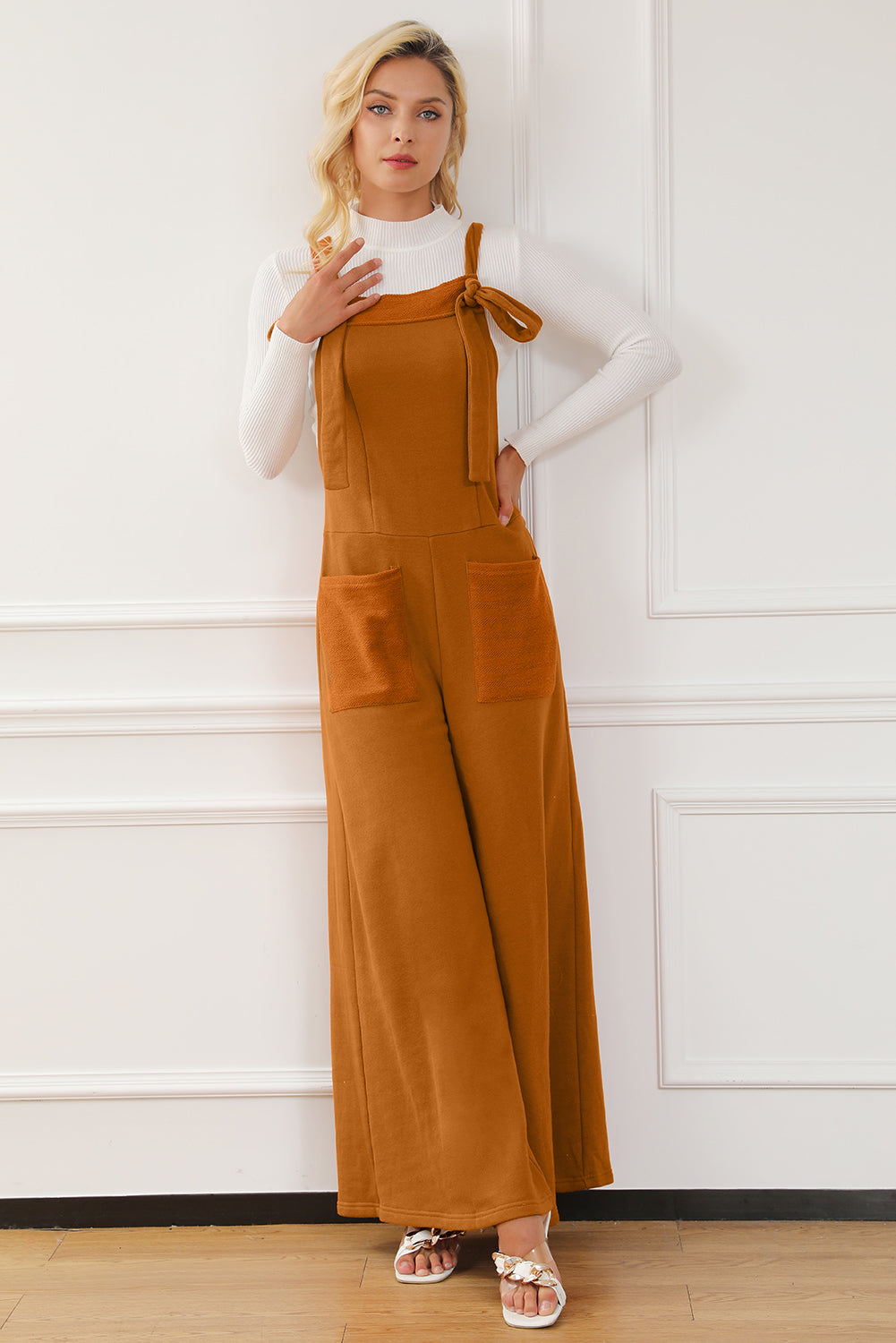 Pocketed Square Neck Wide Strap Jumpsuit