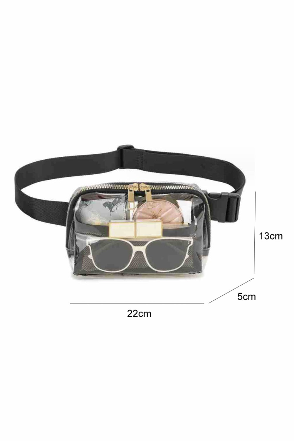 Dark Grey Adjustable Straps Zipper Clear Waist Bag