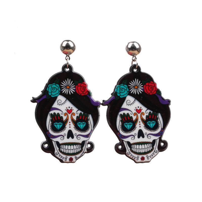 Acrylic Sugar Skull Earrings Various Styles Available Halloween Accessories