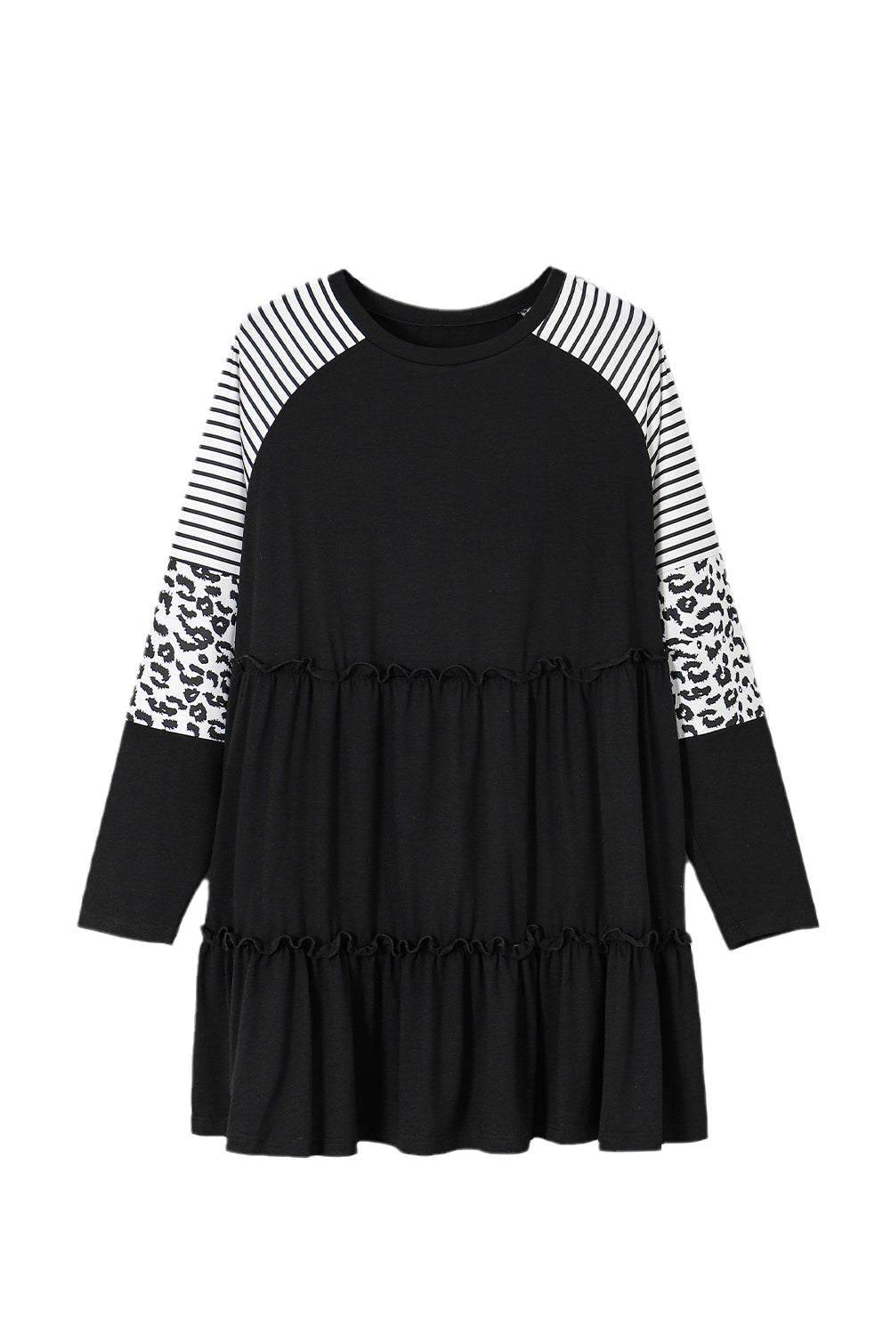 Multicolor Striped Leopard Raglan Sleeve Textured Dress