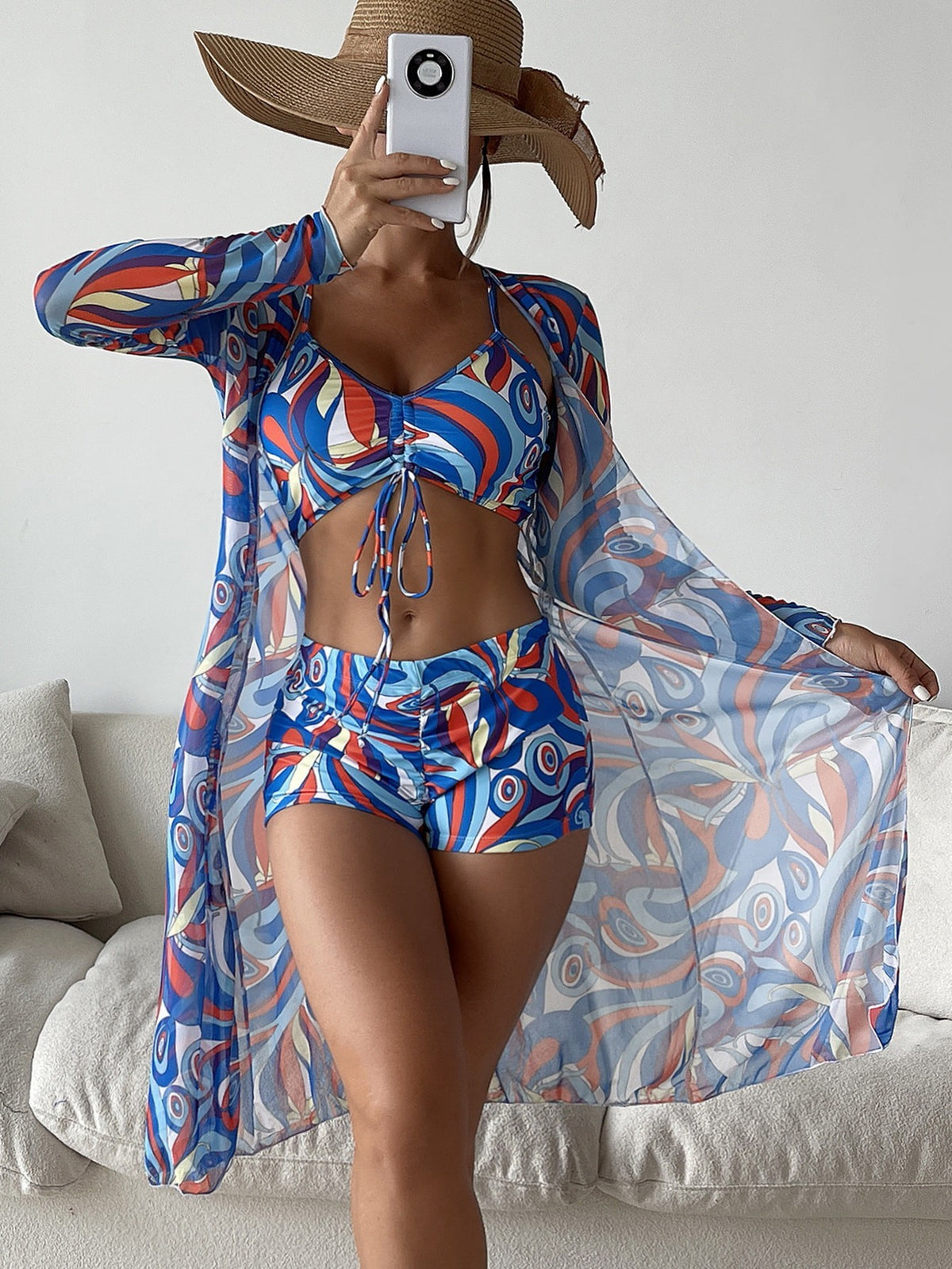 3pcs Bikini With Long Sleeve Cardigan Fashion Summer Beach Women’s Swimsuit Set