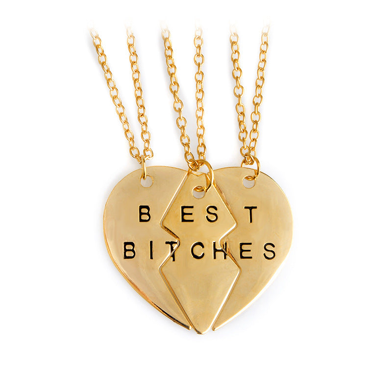 Best Bitches BFF Best Friends Set Of Three Split Heart Necklaces