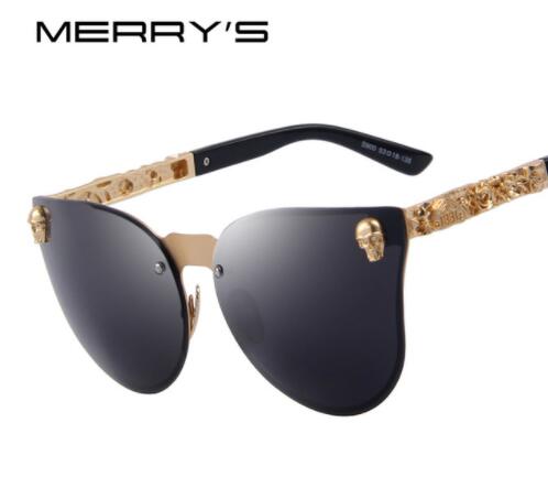 MERRY'S Fashion Women Gothic Eyewear Skull Frame Metal Temple Oculos de sol UV400