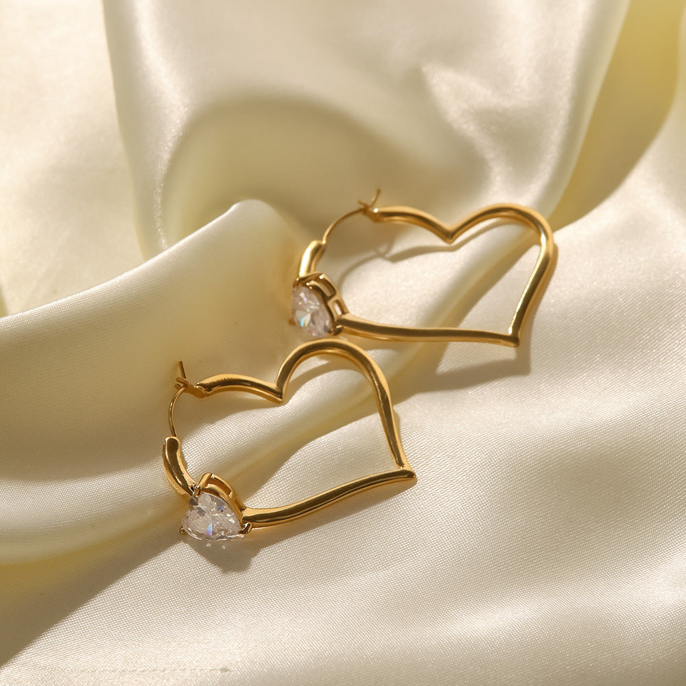 18K Gold Plated Inlaid Heart Zirconia Heart Earrings