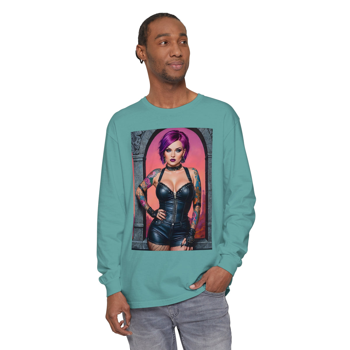 Goth Graveyard Girl Series - Design Seven - Unisex Garment-dyed Long Sleeve T-Shirt