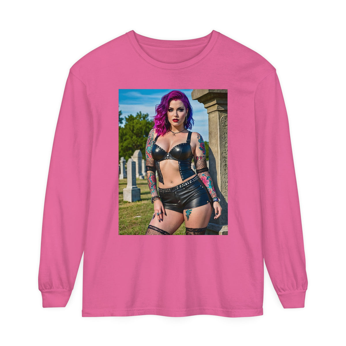 Goth Graveyard Girls Series - Design One - Unisex Garment-dyed Long Sleeve T-Shirt