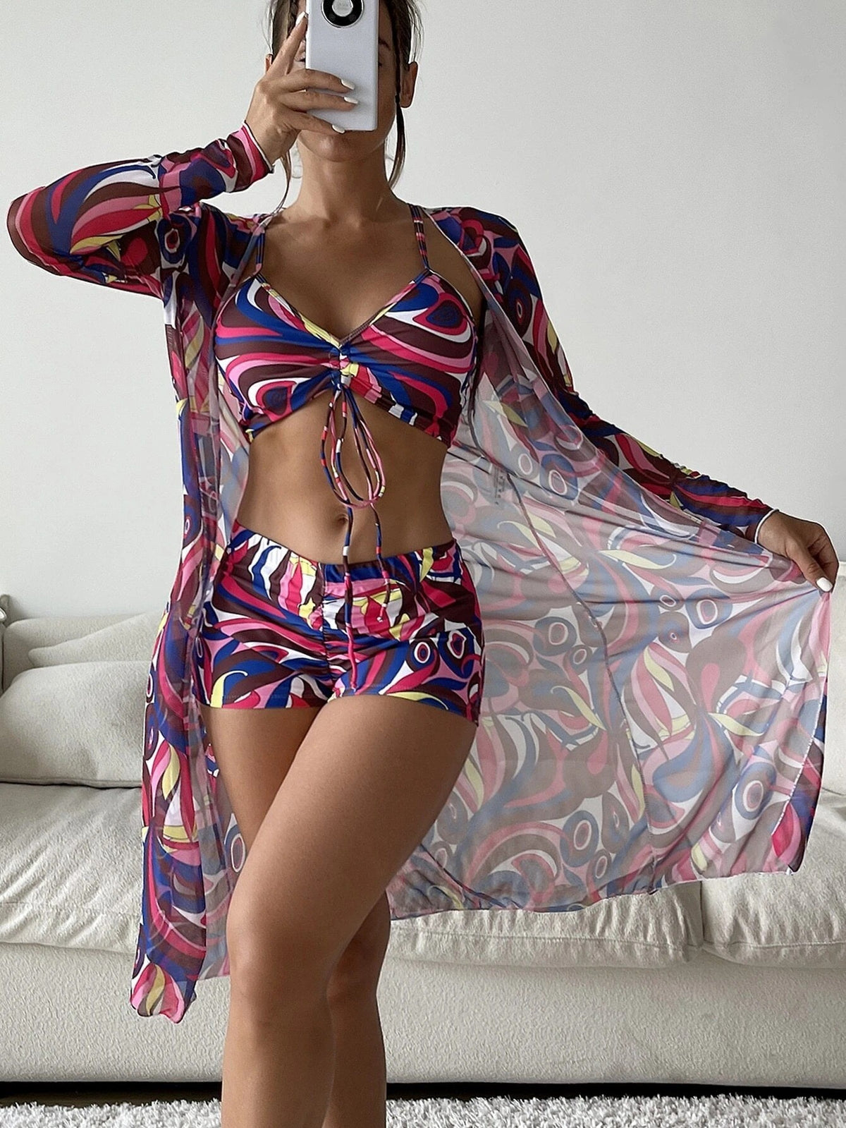 Women's Fashion Printed Sports Bra and Shorts Loungewear Set