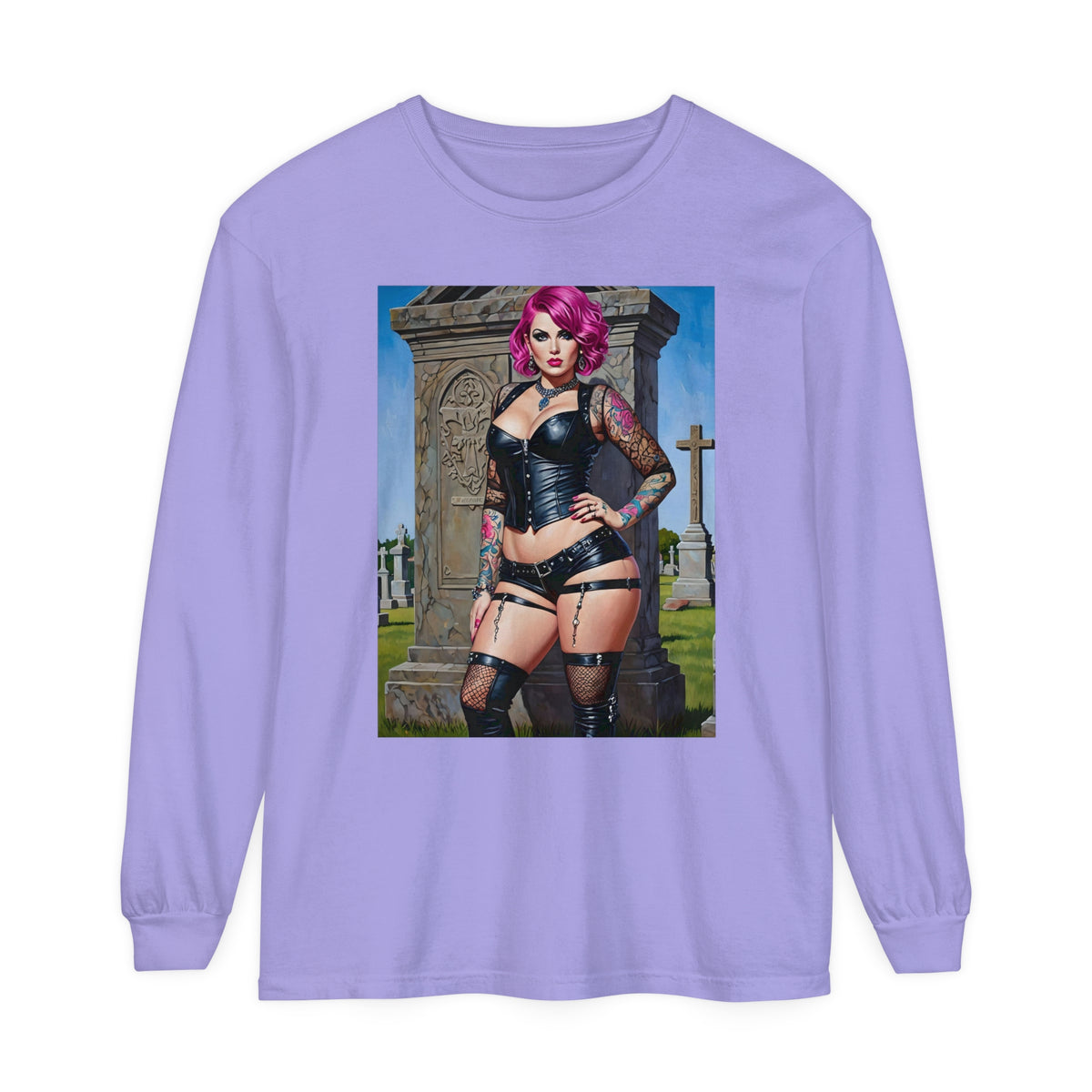 Goth Graveyard Girl Series - Design Two - Unisex Garment-dyed Long Sleeve T-Shirt