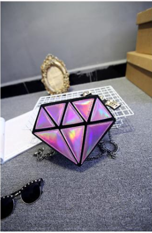 Shiny Laser Holographic Bright Color Diamond Shapes Shoulder Messenger Bag with Chain Strap