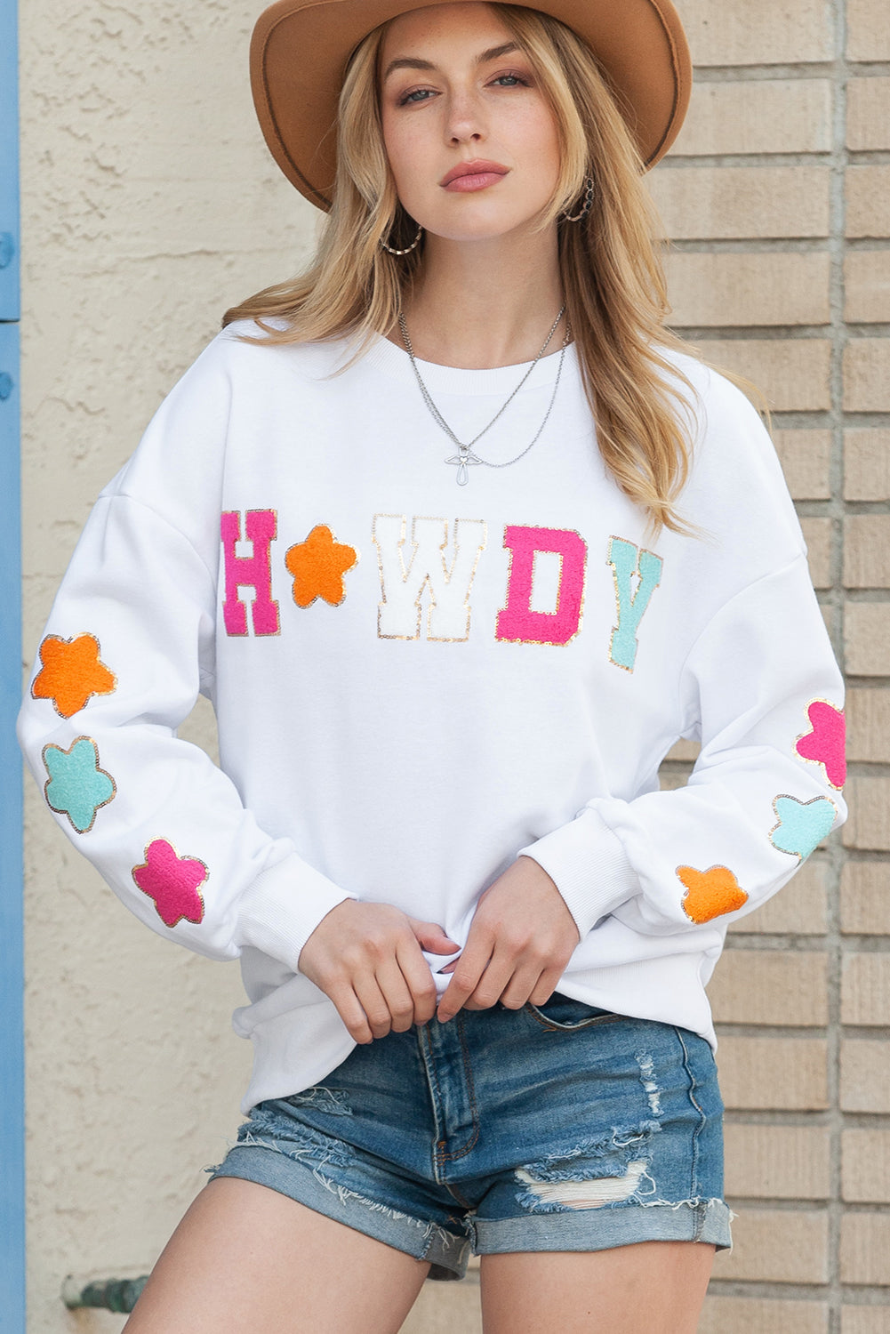 Black Glitter Howdy Patch Casual Star Sweatshirt