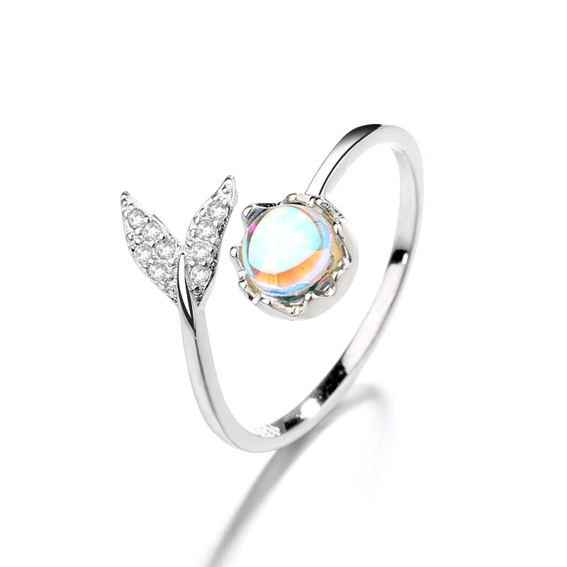 Fishtail Ring Aurora Moonstone Index Finger Ring