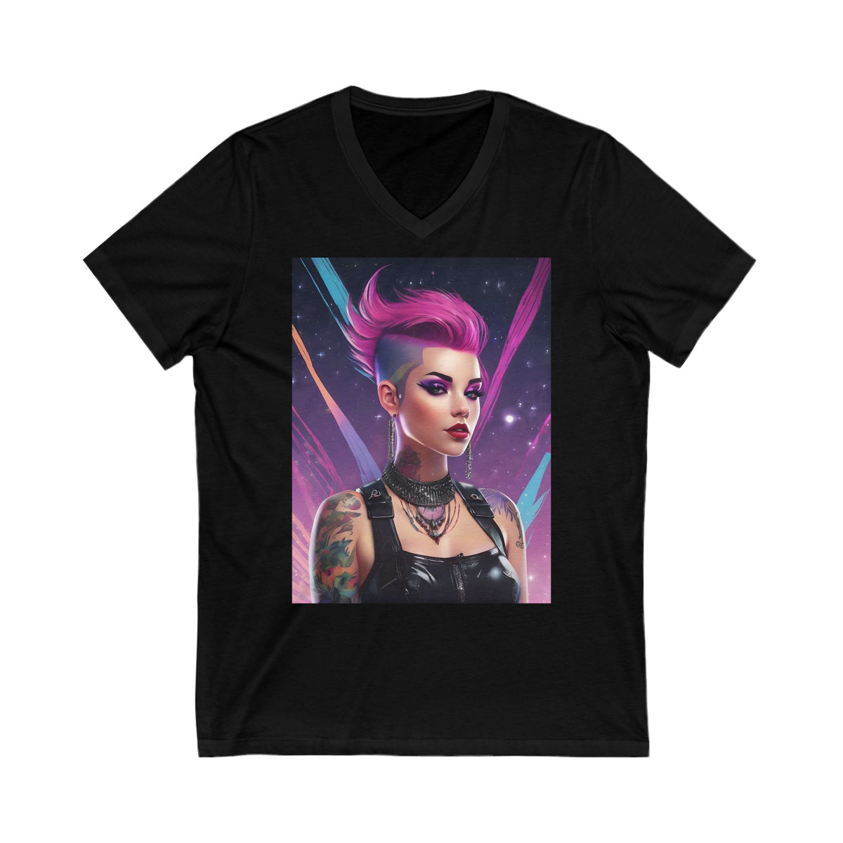 Mohawk Galaxy Punk Girl Unisex Jersey Short Sleeve V-Neck Tee