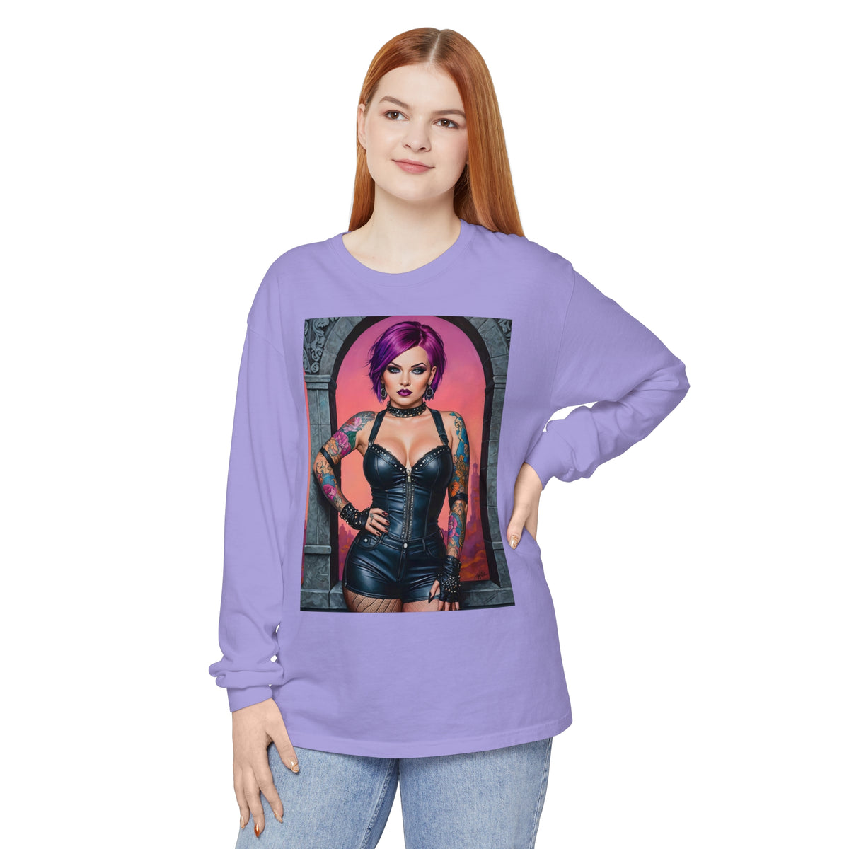 Goth Graveyard Girl Series - Design Seven - Unisex Garment-dyed Long Sleeve T-Shirt