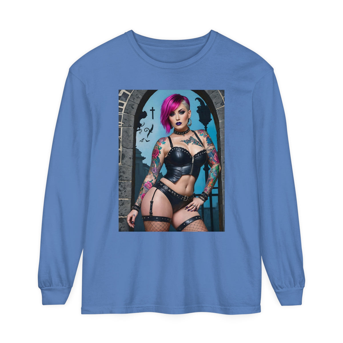 Goth Graveyard Girl Series - Design Six - Unisex Garment-dyed Long Sleeve T-Shirt