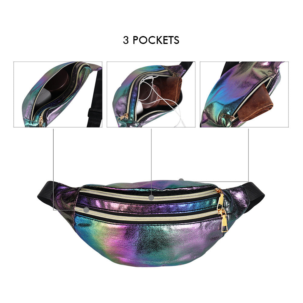 Rainbow Holographic Laser Festival Fashion Shoulder or Fanny Pack Bag With 3 Pockets