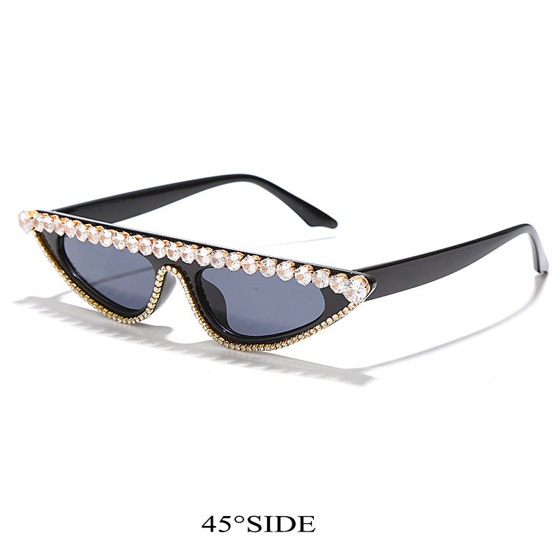 Library Lady Chic Retro Sunglasses With Pearl Accents and Chain