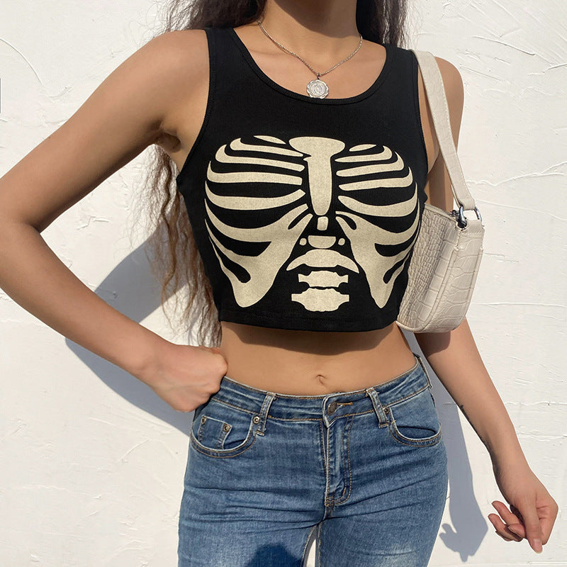 Gothic Style Skeleton Ribcage Print Fashion Tank Top