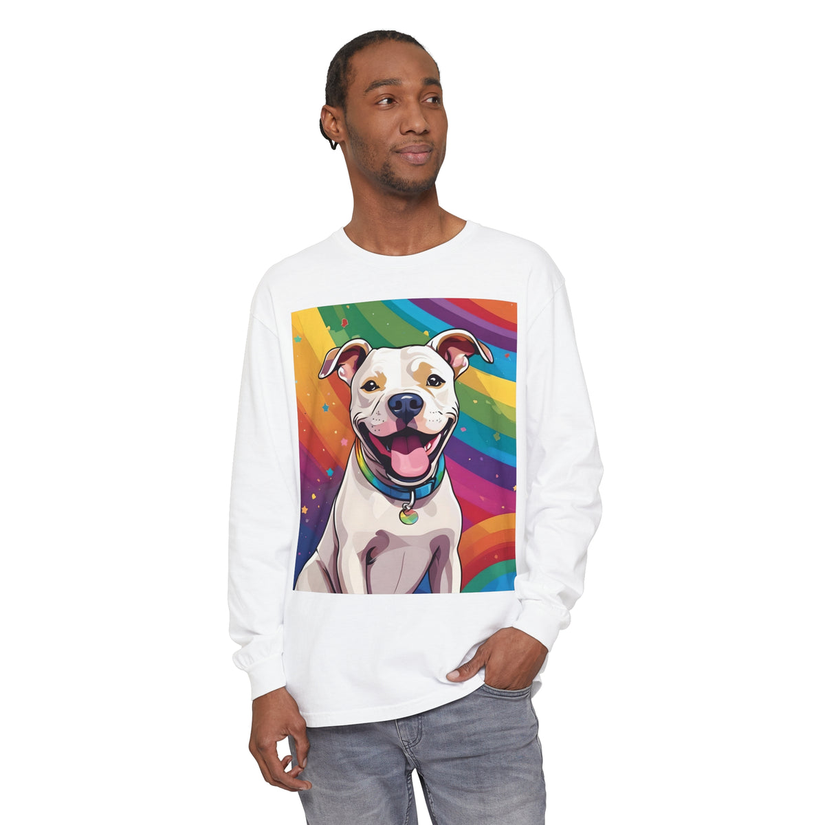 Prideful Pittie 3 Unisex Garment-dyed Long Sleeve T-Shirt