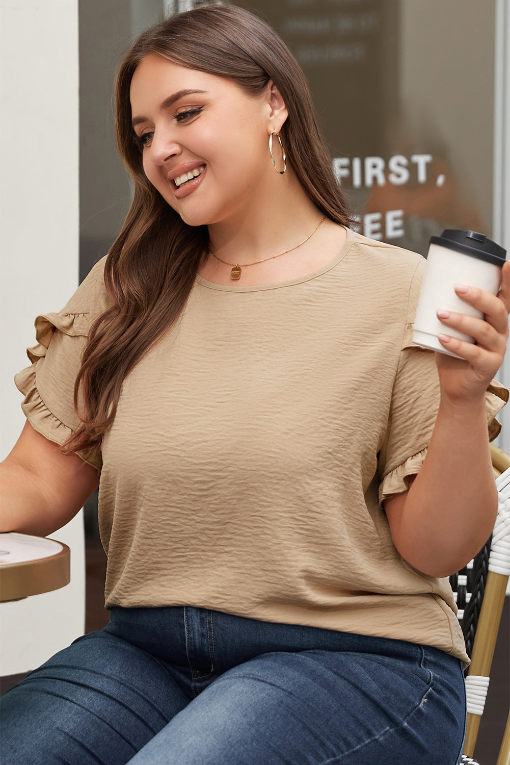 Bright Pink Ruffled Short Sleeve Plus Size Top