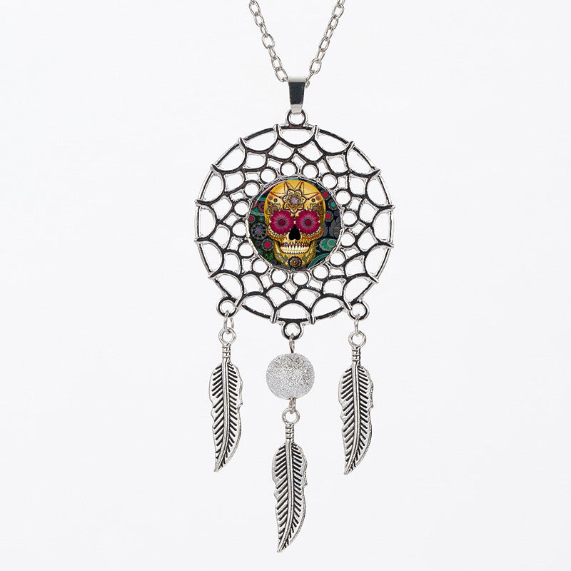 Sugar Skull  Dreamcatcher Necklace Halloween Jewelry Gift